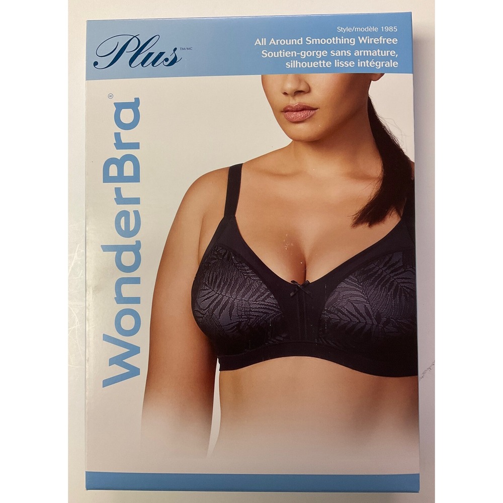 NWT Women's WonderBra Plus W1985 Back & Side Smoothing Wirefree Bra‎ 40DD Black